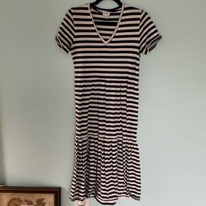 J Crew Navy and White Striped maxi dress